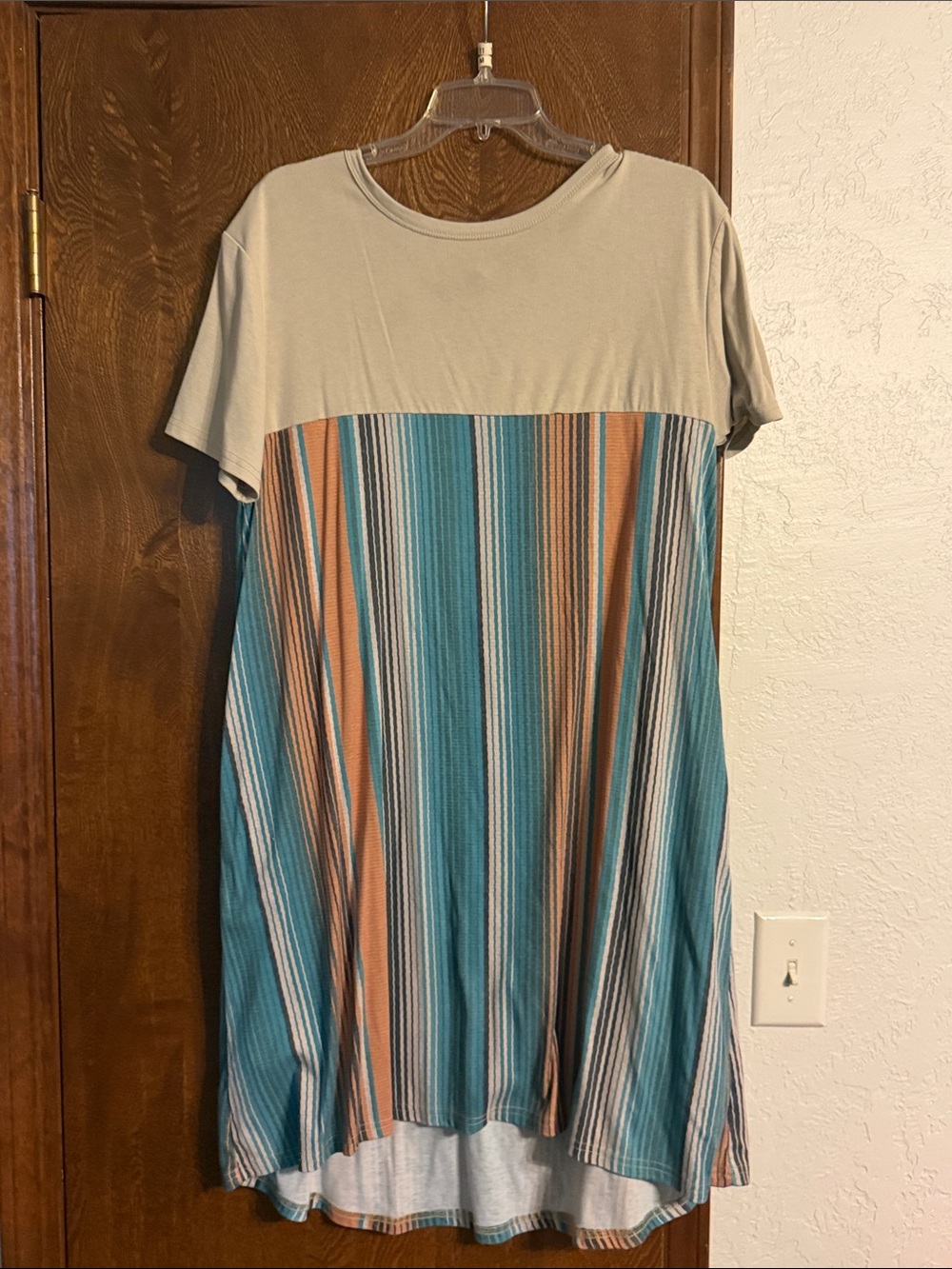 Crazy Train Teal & Tan Striped High-Low Dress